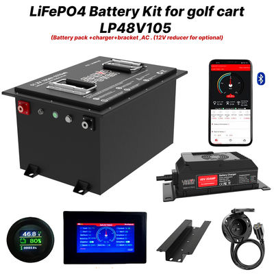 48V 105Ah 51.2V LiFePO4 مجموعة بطارية عربة الغولف، 250A BMS، 4000+ دورة بطارية الليثيوم، أقصى 12.8 كيلوواط الطاقة